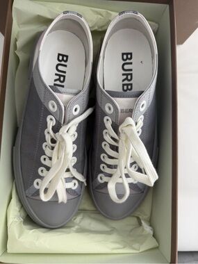 Burberry Gray Canvas Low-Top Sneakers with White Laces